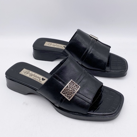 Brighton Shoes - Brighton‎ Tyra Black Leather Slides Size 6.5